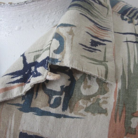Summa Men Hawaiian camp shirt p2p 25" XL aloha tropical vintage linen abstract - Picture 5 of 9